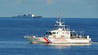 2 Philippine Coast Guard vessels guarding and protecting 40 Filipino fishermen at Scarborough Shoal [upl. by Peedsaj705]