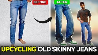 UPCYCLING SKINNY JEANS TO BAGGY STREET WEAR  DIY  BEGINNER LEVEL  FULL GUIDE  Hindi  For Men [upl. by Nah]