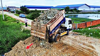 Incredible New Project Starting Bulldozer Shantui Pushing Soil Ft 5ton Dump Truck Unloading Soil [upl. by Veradia]