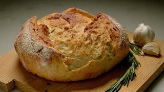 RUSTIC ROSEMARY GARLIC BREAD Artisan Bread Anyone Can Make [upl. by Llerrem]