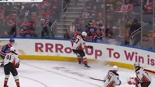 William Lagesson hit on Warren Foegele pops Foegele’s helmet off by request [upl. by Eicyak775]