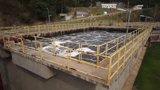 Aeration tanks and secondary settling tanks at Sao Roque Wastewater Treatment Plant [upl. by Llirpa]