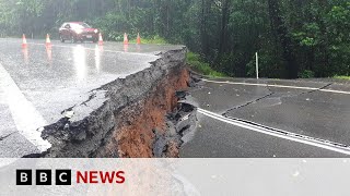 Queensland floods Australia airport submerged and crocodiles seen after record rain  BBC News [upl. by Ruosnam650]