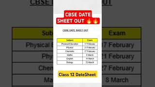 CBSE DATE SHEET 2025 Class 12  CBSE latest news  Official Datesheet cbsedatesheet [upl. by Azriel]