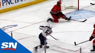 Jaccob Slavin Shows Off Goaltending Skills With Crazy Heel Save To Rob Emil Bemstrom [upl. by Eduardo79]