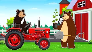 Farmers Works Red Tractor  Harvesting and Dig a Hole to Plant Apple Tree  Farm Vehicles Animated [upl. by Ettesoj]