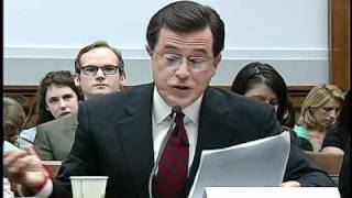 Colbert stays in character at congressional hearing [upl. by Aihsekram559]