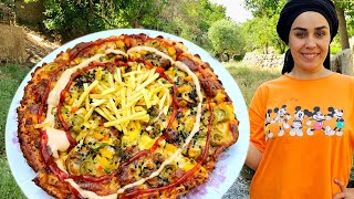 How to make perfect pizza in nature  The best pizza recipe you will ever eat ASMR cooking [upl. by Storfer]