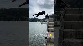 Fat boys can JUMP 😂 dartmouth backflip fatbot tombstoning [upl. by Wit684]