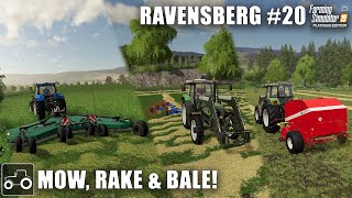 Mowing Grass For Hay amp Harvesting Field Grass Ravensberg 20 Farming Simulator 19 Timelapse [upl. by Nihhi]