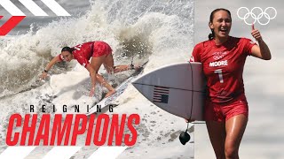 The first surfing womens medal 🥇 Carissa Moore 🇺🇸  Reigning Champions [upl. by Retswerb]