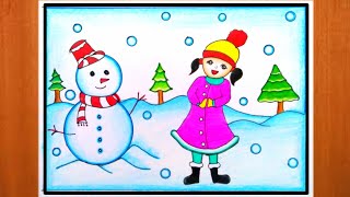 Winter Season Drawing  How to Draw Winter Season Drawing  Easy winter drawing  Scenery  Draw [upl. by Nmutua]