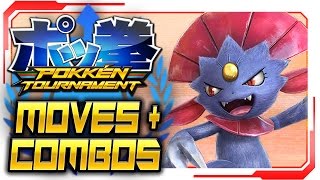 Pokken Tournament  ALL Weavile Moves amp Combos Gameplay Walkthrough [upl. by Katzen]