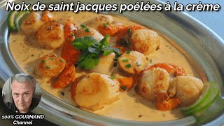 Recette des noix de saint jacques poêlées à la crème [upl. by Nylrehs]