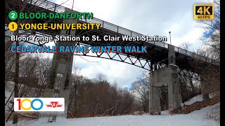 TTC POV Walk BloorYonge Station to St Clair West Station  Cedarvale Ravine Winter Walk【4K 60FPS】 [upl. by Noland]