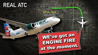 ENGINE FIRE on Departure from Phoenix Frontier Airbus A320 NEO REAL ATC [upl. by Tanaka434]