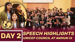 DAY 2 Speech Highlights  UNICEF Council at AWMUN IX [upl. by Rech936]