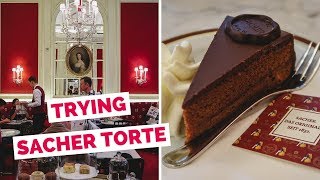 Viennese Food  Eating Sachertorte Cake in Vienna Austria at Café Sacher Wien [upl. by Brennan577]