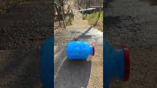 Rolling colorfull bottle on the stair 🌈👻 asmr crushingsoftthings crushingcrunchythings [upl. by Ronald]