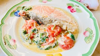 Creamy amp Delicious Salmon with Tomato amp Spinach Sauce [upl. by Scarface821]