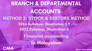 STOCKamp DEBTORS METHOD ILLUSTRATION5amp9•BRANCHampDEPARTMENTAL ACCOUNTS•MALAYALAM•CMA•emisownworld [upl. by Armil]