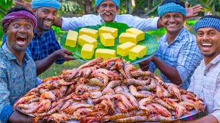 BUTTER GARLIC PRAWNS  Shrimp Roast with Butter  Spicy Prawn Recipe Cooking in Village [upl. by Nishi]