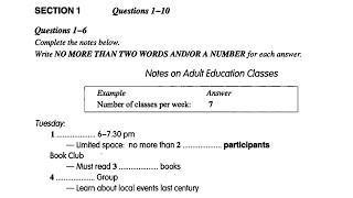 NOTES ON ADULT EDUCATION CLASSES  IELTS LISTENING TEST WITH ANSWERS [upl. by Odiug878]