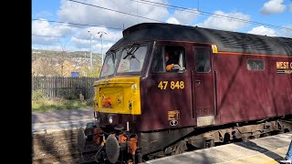 47 848 diesel￼ locomotive pushed by 44871 steam train through Keighley West Yorkshire [upl. by Eselahs]