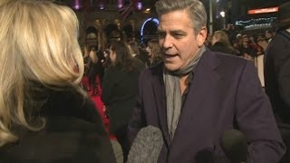 George Clooney jokes that Matt Damon is a quotdivaquot at the The Monuments Men premiere [upl. by Rosen768]