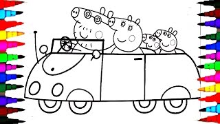 Learn Coloring PEPPA PIG and Family in a Car  Kids Fun Art Activities Learn Colors for Children [upl. by Lishe]