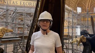 Restoration of monumental baldachin over main altar in St Peter’s Basilica completed [upl. by Nawuq]