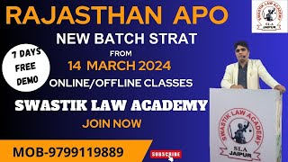 Rajasthan APO Vacancy 2024  New batch for APO  Swastik Law Academy [upl. by Releyks]