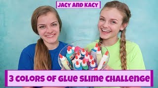 3 Colors of Glue Slime Challenge  Jacy and Kacy [upl. by Selrhc211]