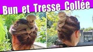 Tresse collée qui se termine en Bun  Tuto coiffure tresse collée [upl. by Wiatt]