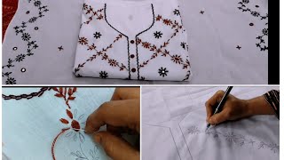 Hand Embroidery Dress Design Drawing amp Stitching  Kameez Design  Embroidery Video [upl. by Haya708]