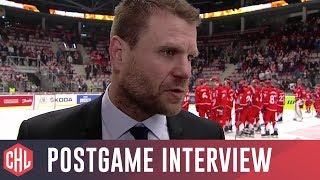 Postgame interviews Třinec  Malmö [upl. by Yentirb]