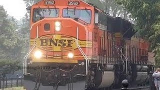 BNSF westbound coal drag in the rain with horn [upl. by Amyas292]