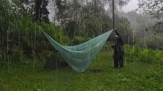 HEAVY RAIN CAMP SOLO CAMPING IN HEAVY RAIN AND THUNDER  RELAXING CAMPING HEAVY RAIN [upl. by Norreg]