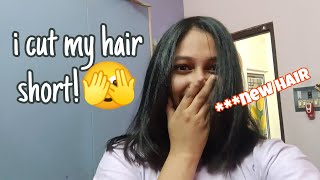 got a hair cut after so long🫣short hairnew vlog [upl. by Ynaiffit]