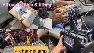 4 Channel Amplifier Complete Wiring Connection amp Fitting  Remote Wire Speaker Component sub Woofer [upl. by Aiyn]