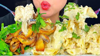 ASMR CHICKEN ALFREDO PASTA WITH MUSHROOMS amp BROCCOLI RABE  EATING SOUNDS  MUKBANG [upl. by Ordisy]