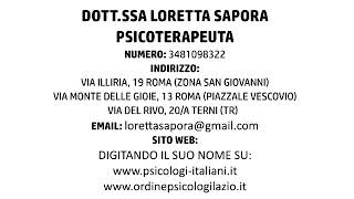 Dottoressa Loretta Sapora  Psicologa Psicoterapeuta  Roma e Terni [upl. by Kumar568]