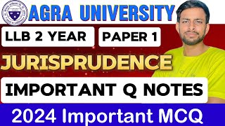 Jurisprudence Paper Dbrau Agra university LLB 2nd year Paper 1 MCQ Important Notes Question [upl. by Hapte119]