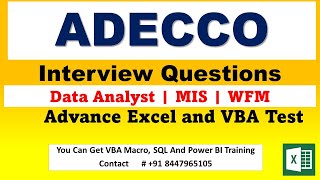 Adecco India  Data Analyst  MIS  WFM  Interview Question  Excel Test [upl. by Eustatius]