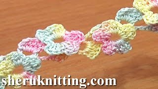 Crochet Lace Cord 5Petal Flower Along CROCHET SMALL FLOWERS CROCHET BELT [upl. by Burkley]