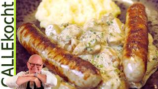 Steinpilze a la creme amp grobe Bratwurst Einfache Küche Omas Rezept [upl. by Ellehcal]