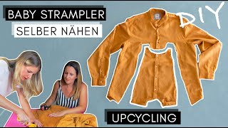 DIY Baby Strampler ohne Schnittmuster nähen für Anfänger  Upcycling aus altem Hemd [upl. by Araccat]