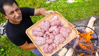 COOKING LAMB BRAINS  FRIED LAMBS BRAIN RECIPE BY WILDERNESS COOKING [upl. by The332]