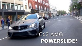 Mercedes C63 Black Series  Powerslide amp Accelerations in London [upl. by Ahseiym581]