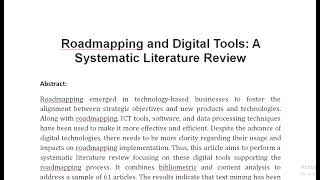 Roadmapping and Digital Tools A Systematic Literature Review [upl. by Yur]